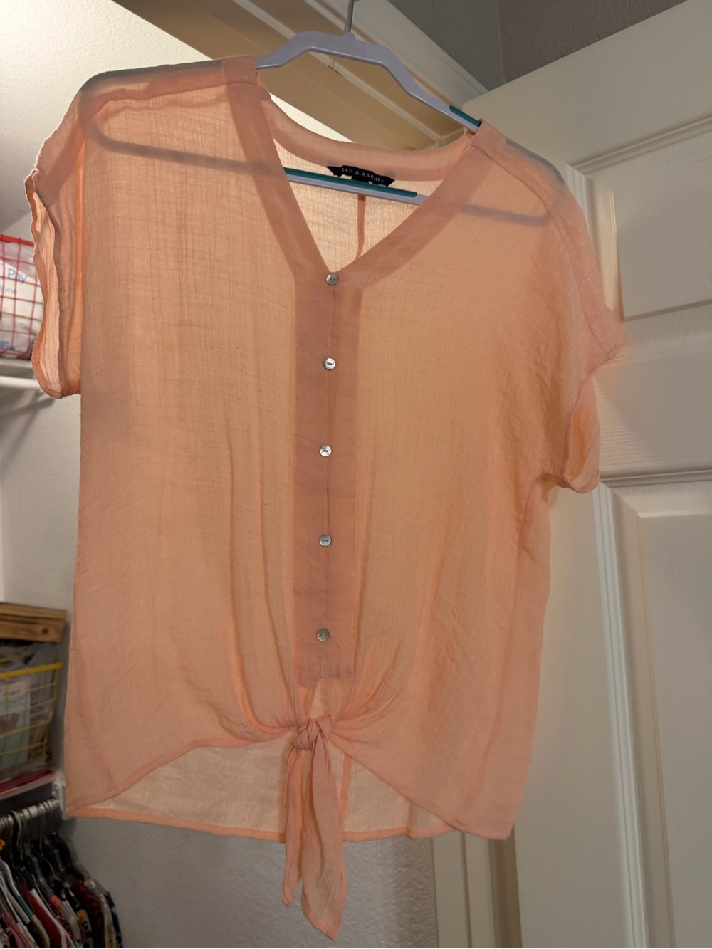 Zac & Rachel Peach Tie-Front Button Blouse